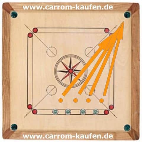 Carrom Training mit Striker und Spielsteinen