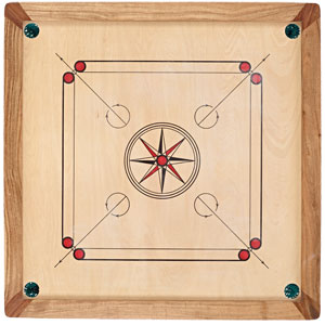 Carrom Board mit Spielfläche, Rahmen und Ecktaschen