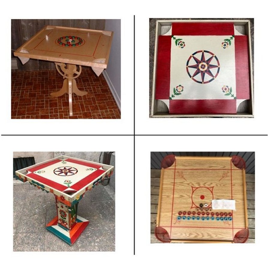Carrom Board mit Spielsteinen als konkretes Beispiel für ein vollständiges Carrom Starter Set