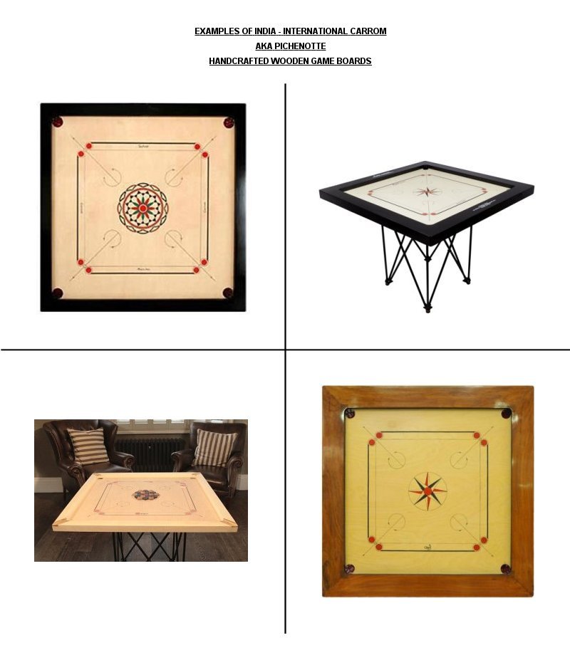 Mehrere echte Carrom Boards als Vergleichsmotiv für die Merkmale eines Turnierboards